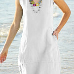 Chun color cotton and linen U-neck sleeveless pocket midi dress