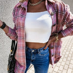 Flannel Plaid Shirts Batwing-Sleeve Button Down Roll Up Long Sleeve Collar Streetwear Blouse Tops