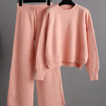Nadorine Casual Knit Two-Piece Set Loose-Fit Sweater and Wide-Leg Pants