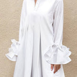 Flared Sleeves Pleated Solid Color Split-Joint Lapel Maxi Dresses Shirt Dress