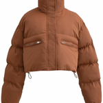 Stand Collar Pocket Zipper Short Cotton Coat