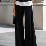 Contrast Hem Halter Neck Blouse & Wide-Leg Pants Set