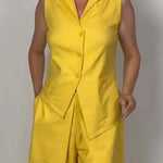 Sleeveless Solid Color Split-Joint Lapel Vest Top