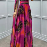 Lucia Unique Print Floral Detail One Shoulder Draped Sleeve Gown Maxi Dress