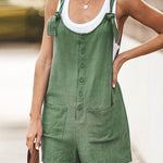 Sleeveless Baggy Fit Overall Strappy Tie Knot Shorts Jumpsuit Csaual Cute Rompers with Plus Size Patch Pockets