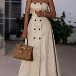 A-Line Loose Belted Buttoned Pockets Tube Maxi Dresses