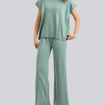 Women's Two Piece Outfits Sweater Sets Knit Pullover Tops High Waisted Pants Lounge Sets