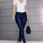 Solid Color PU Leather Casual Pencil Pants Leggings