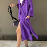 Casual Solid Buckle POLO collar Shirt Dress Dresses