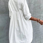 Solid Half Sleeve V Neck A-line Smock Dress