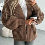 Solid Color V-neck Long-sleeved Casual Knitted Cardigan