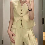Nadorine Casual Single-Breasted Sleeveless Crop Vest