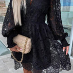 Sexy hollow water-soluble lace lace temperament commuter dress