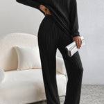 Ribbed V-Neck Top and Pants Set