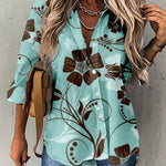 Nadorine Vintage Floral Shirt Tops Casual Lapel Neck Long Sleeve Fitted Blouse