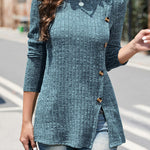 Street Solid Buttons O Neck Tops