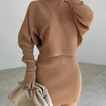 Nadorine Women's Casual Two Pieces Sets Turtleneck Sweater and Mini Skirt Suits