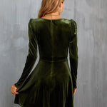 Sexy V Neck Long Sleeve Velvet Mini Dress