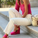 Summer Sweet rose red Hollow Crochet Top