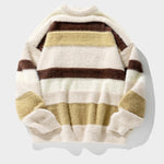 Vintage Contrast Striped Round Neck Unisex Knit Sweater