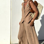 Nadorine Casual Two-piece Slim Fit Sleeveless Vest Wide Leg Pants Set