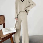 Loose Knitted Two-piece Set Sweaters Pullovers Jumpers + Wide Leg Pants