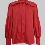 Puff Sleeves Bowknot Solid Color Stand Collar Blouses&Shirts Tops