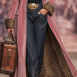 Lapel Single-breasted Velvet And Leopard Print Coat