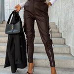 PU Leather Pocket Slim Cargo Pants