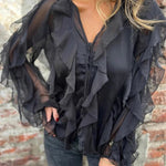 Solid Color Chiffon Ruffled V-neck Patchwork Top