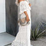 Off Shoulder Lace Maxi Dress Boho White Bridesmaid Wedding Evening Party Dresses