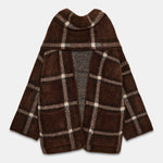 SHORT CHECK KNIT COAT WITH SCARF DETAIL