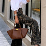 White V-neck puff-sleeved loose-fitting shirt