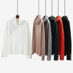 Casual Loose Solid Color High-Neck Long Sleeves Knitwear