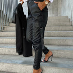PU Leather Pocket Slim Cargo Pants
