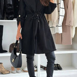 Effortless and Warm Textured Fabric Drawstring Waist Pocket Hooded Midi Coat