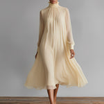 Women's Yellow Woven Dress With A-Line Midi Silhouette & Flowy Hem, Modern Effortless-Chic Style Dress