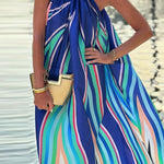Loose Sleeveless Colorful Striped Halter-Neck Maxi Dresses
