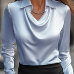Temperamental Printed Simple Shirt Collar Ladies Top