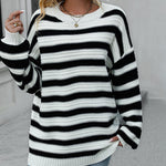 Striped Sweater Women Knitted Crew Neck Pullover Sweater