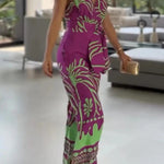 Unique Printed V-Neck Sleeveless Waist Tie Jumpsuit