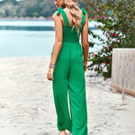 Sleeveless Lace-up Smocked Jumpsuits Solid Loose fit Wide Leg High Wasit Romper