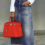 Loose Fringed No Belt Pockets Solid Color Skirts Bottoms