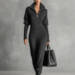 Women's Minimalist Solid Color Zipper Neck Knitted Maxi Dress