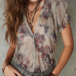 Vintage-style Striped Chiffon Blouse With Ruffled Sleeves