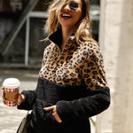 Leopard Color Block Tops Long Sleeve Coat Sweatshirt