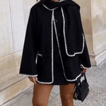 Hepburn Style Woolen Cape Coat  With Scarf