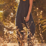 Loose V Neck Harem Jumpsuits Sleeveless Spaghetti Strap Baggy Overalls with Pocket