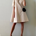 A-Line Short Sleeves Solid Color Split-Joint Lapel Mini Dresses Shirt Dress