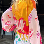 Elevate Beach Style Unique Print Long Sleeve Belted Pocket Cover-up Kimono